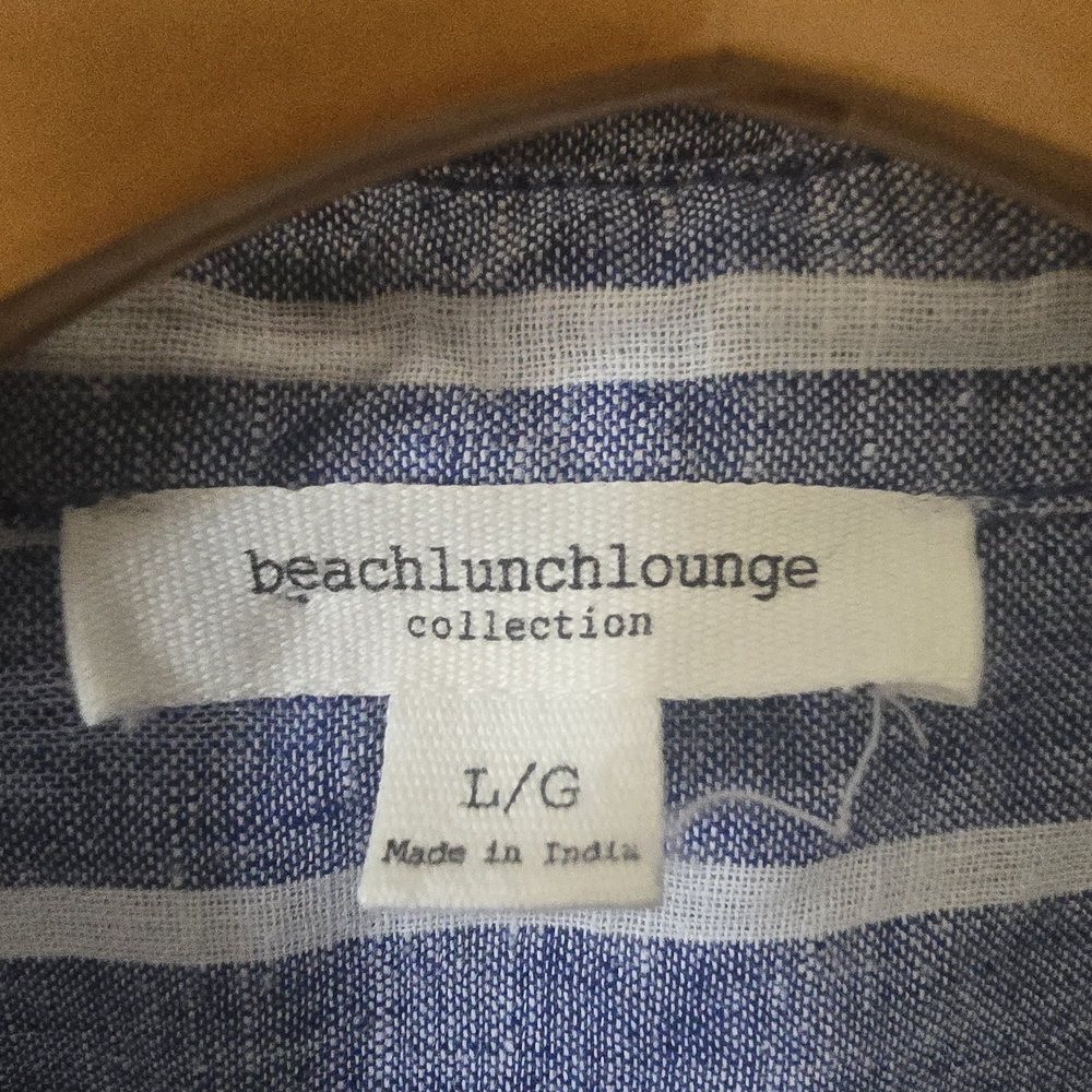 Blue and White Striped Linen Short Sleeve Top - Picture 2 of 6